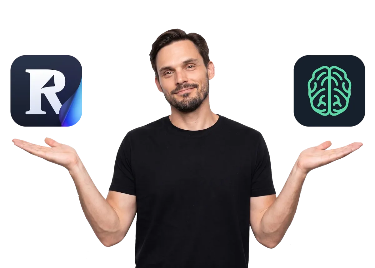Readwise or Memex comparison cover image with a person between the Readwise and Memex logos.